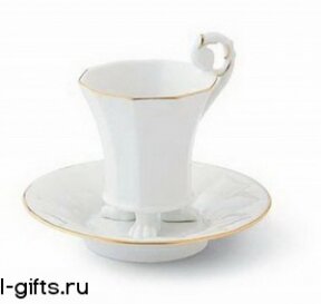 Фарфоровая чашка на лапках для кофе мокко + блюдце ободок позолота - 3122
